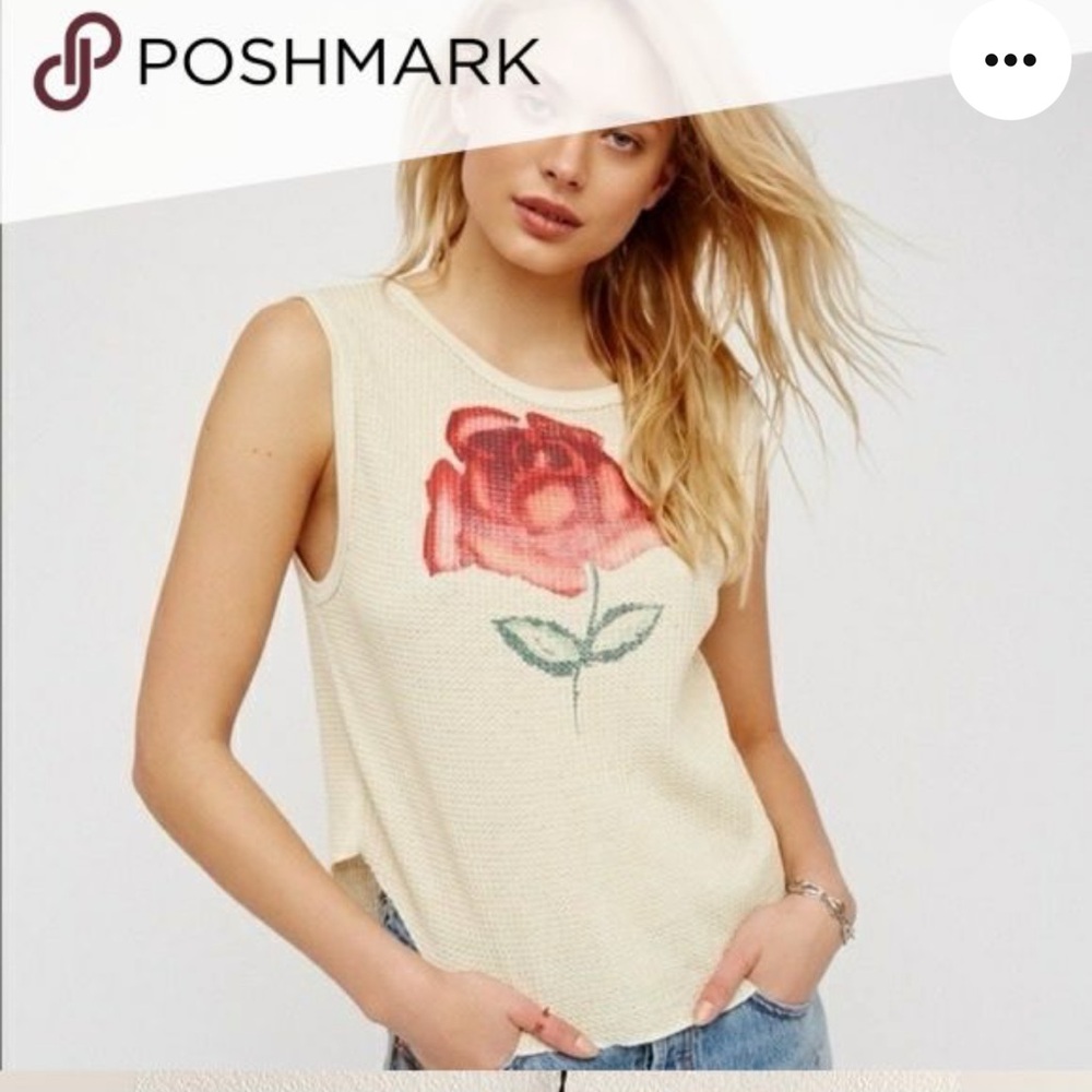 FREE PEOPLE M waffle Top Tank Large Rose Floral